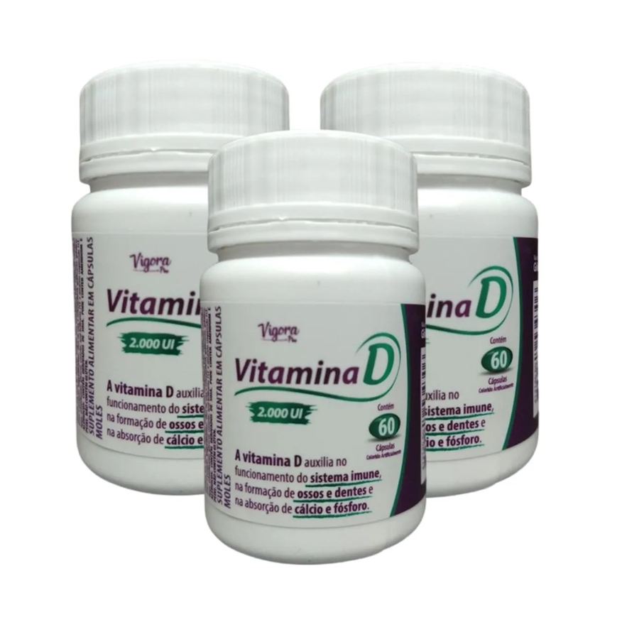 Prati Donaduzzi Kit 3 Suplemento Vitamina D 2000Ui 60 Cápsulas - Vigora Plus