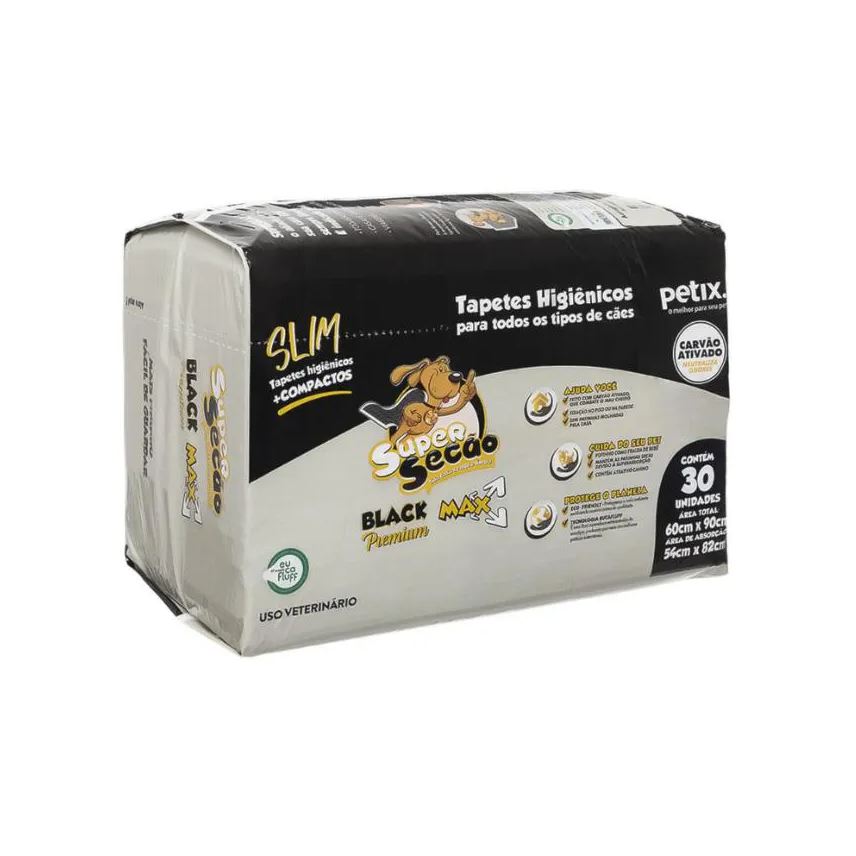 Higiênico Tapete Super Secão Slim Black 30Un 60X90Cm para Cães