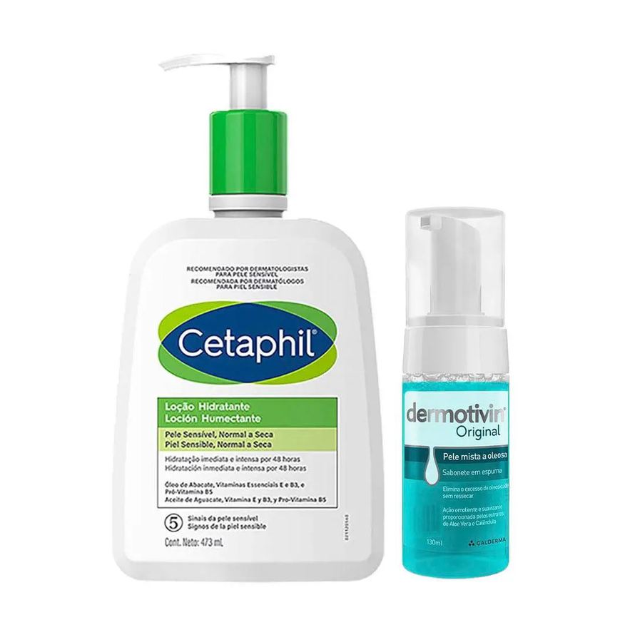 Cetaphil e Dermotivin Kit - Hidratante Corporal para Peles Normais ou Secas + Espuma de Limpeza Facial para Peles Mistas a Oleosas