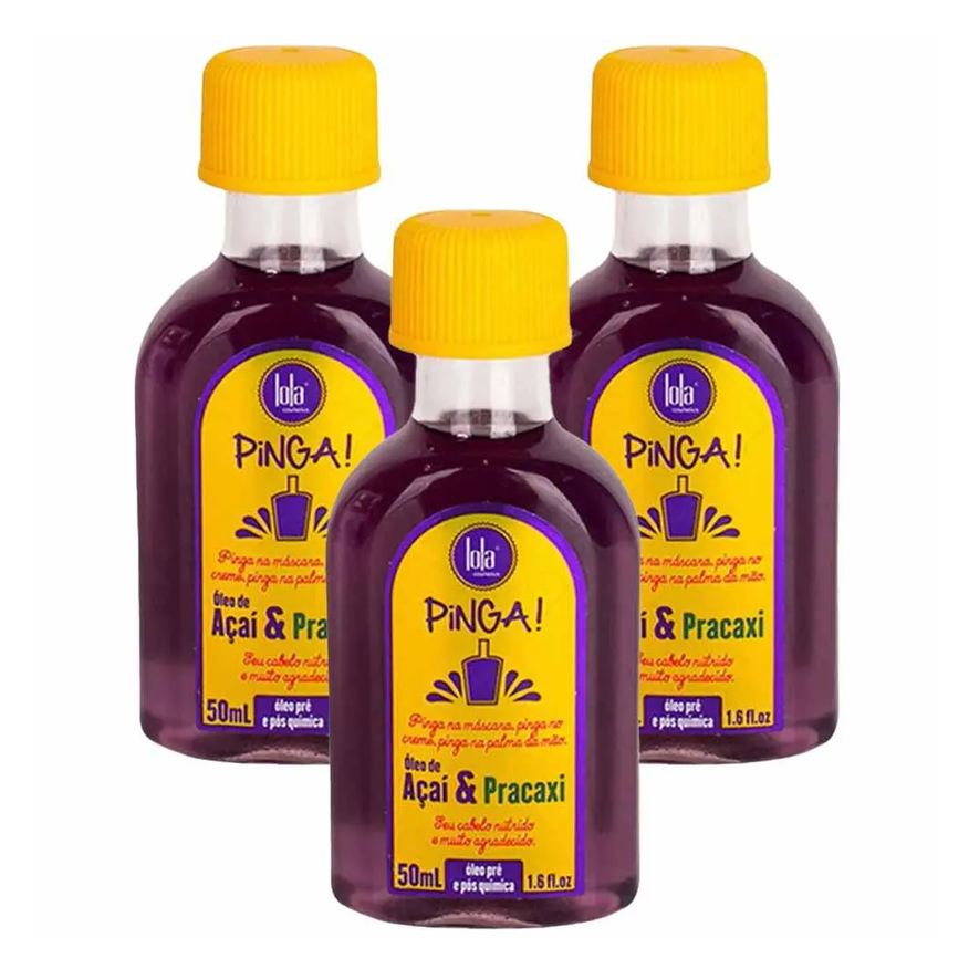 Lola Cosmetics Pinga Açai e Pracaxi Kit - Óleo Reparador Pós Quimica com 3 Unidades