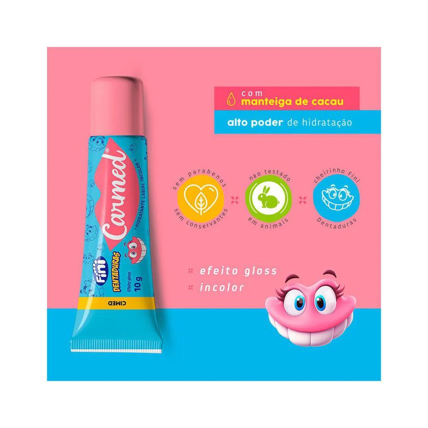 Labial Hidratante Carmed Fini Dentaduras Incolor Efeito Gloss 10g