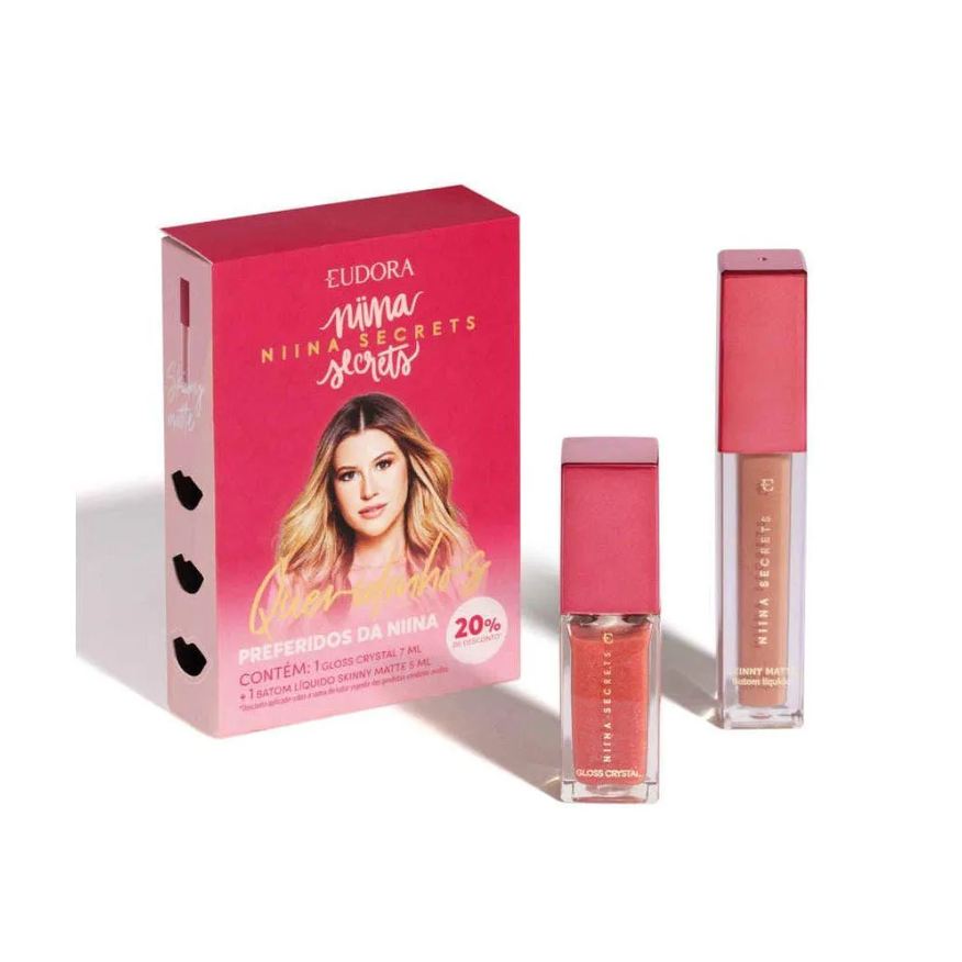 Eudora Kit Queridinhos da Niina: Batom Líquido Matte 5ml + Gloss Crystal 7ml