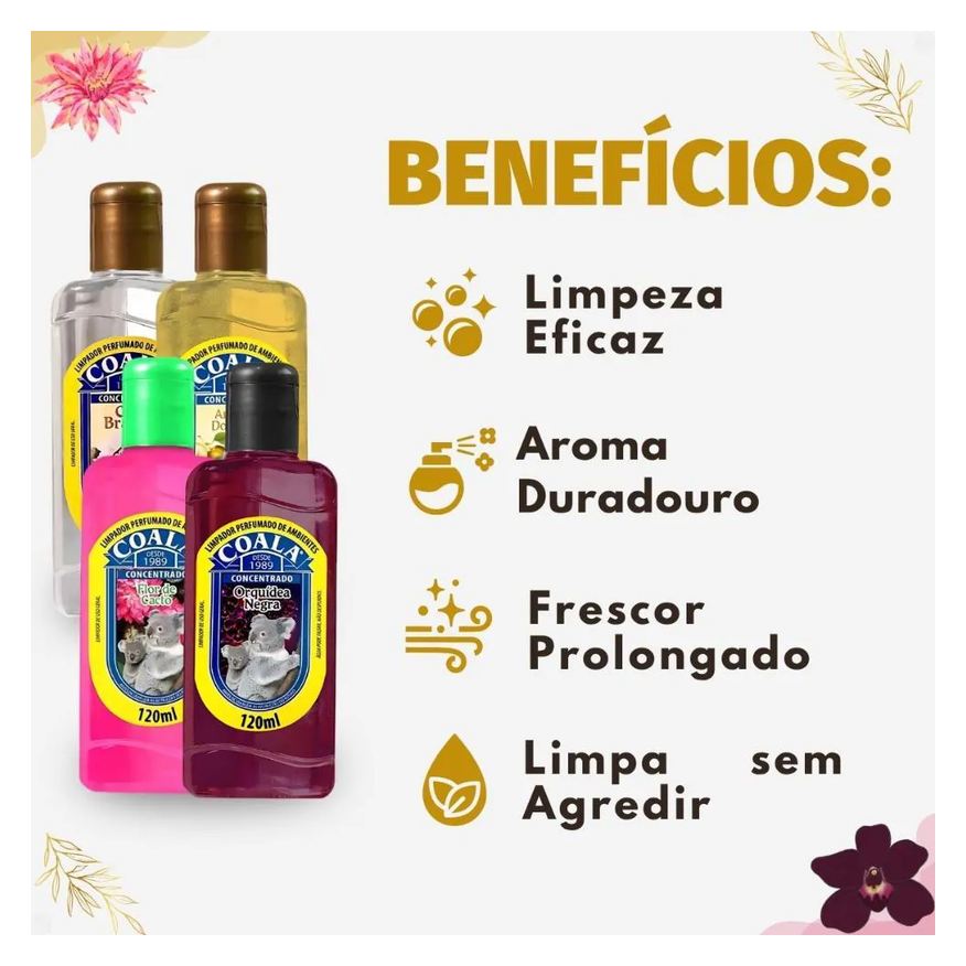 Coala Kit Limpadores Perfumados: Chá Branco, Ameixa Dourada, Flor de Cacto e Orquídea Negra 120ml