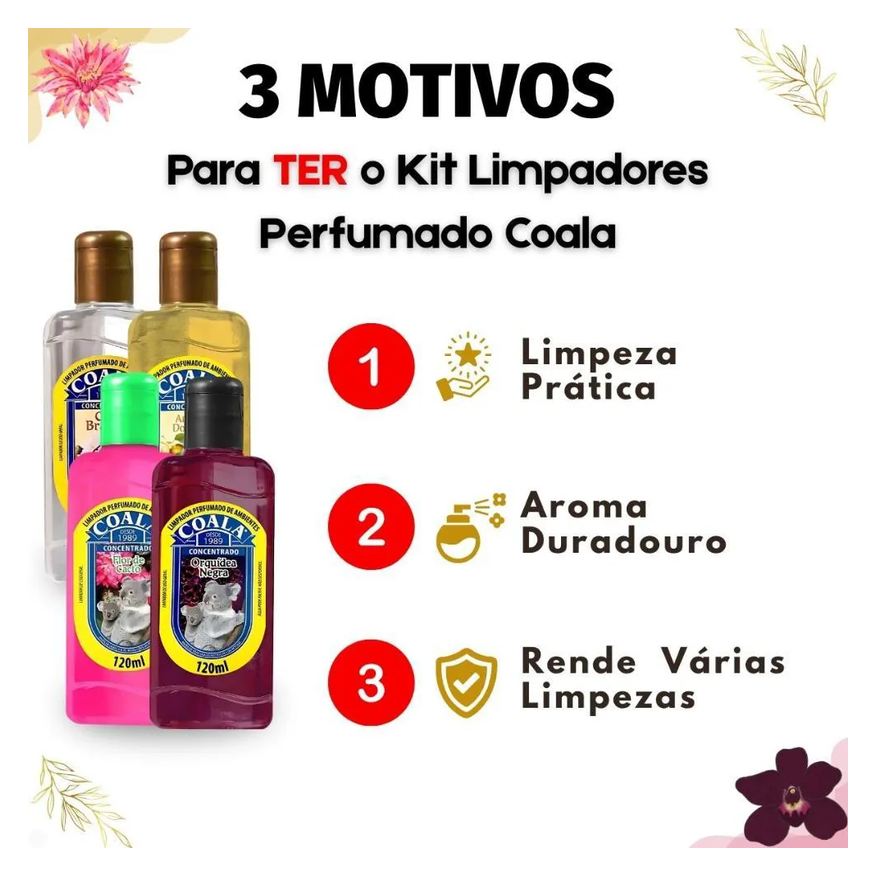 Coala Kit Limpadores Perfumados: Chá Branco, Ameixa Dourada, Flor de Cacto e Orquídea Negra 120ml