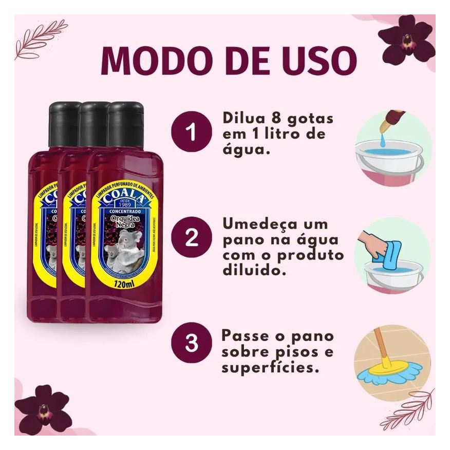 Coala: Kit 3 Limpadores Perfumados Orquídea Negra 120ml