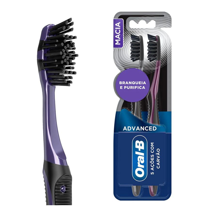 Oral-B Escova de Dente 5 Ações Com Carvão Advanced Macia com 2 Unidades