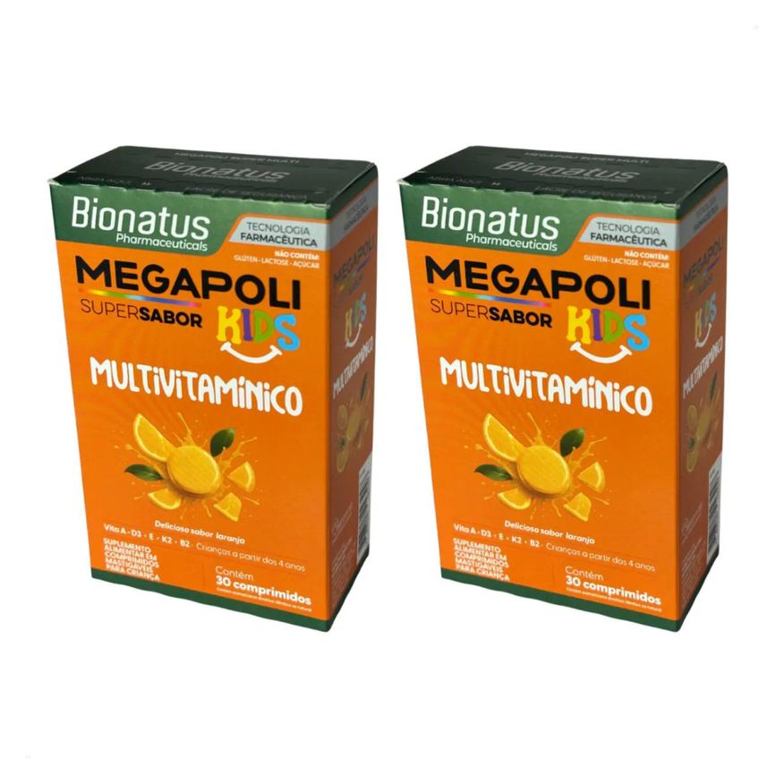 Bionatus Kit com 2 - Megapoli Kids Multivitaminico Sabor Laranja 30Cp