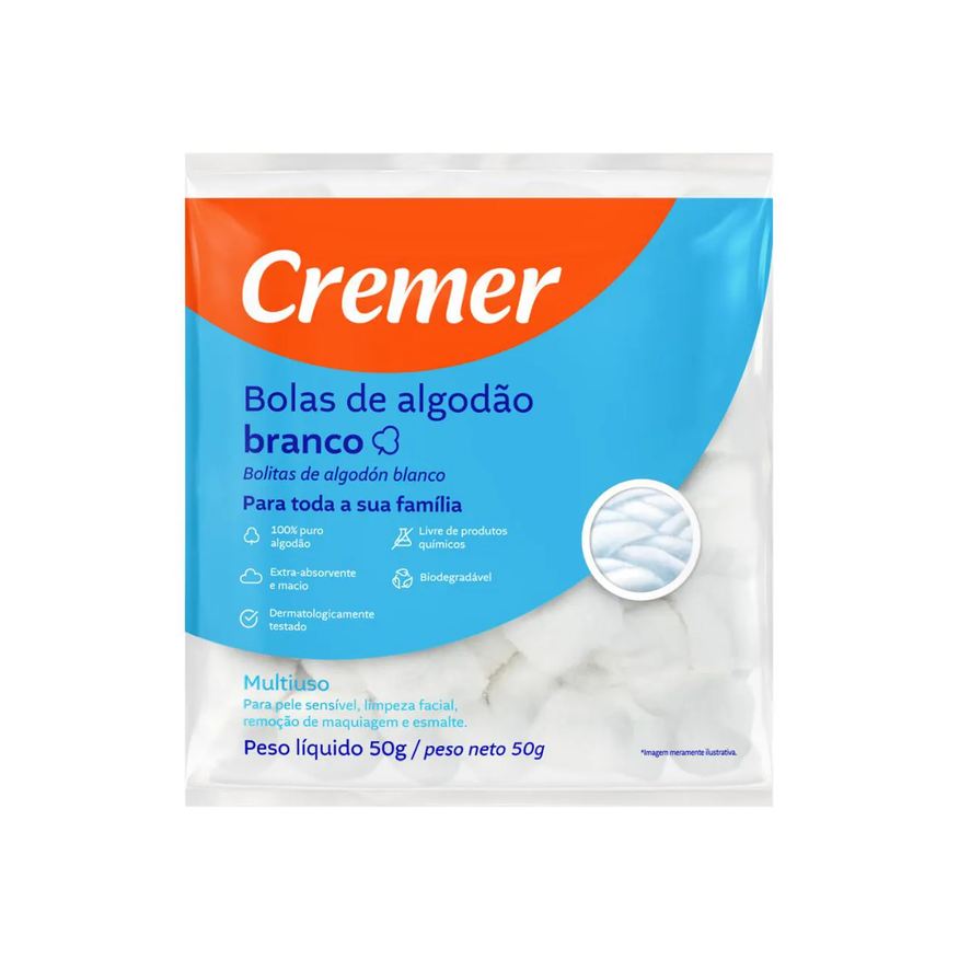 Bola Algodão Branco Cremer 50g Puro Pacote Unhas - Curativo