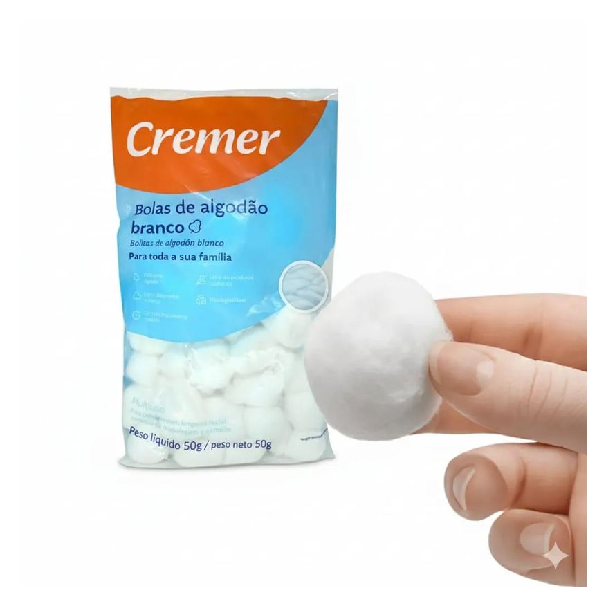 Bola Algodão Branco Cremer 50g Puro Pacote Unhas - Curativo