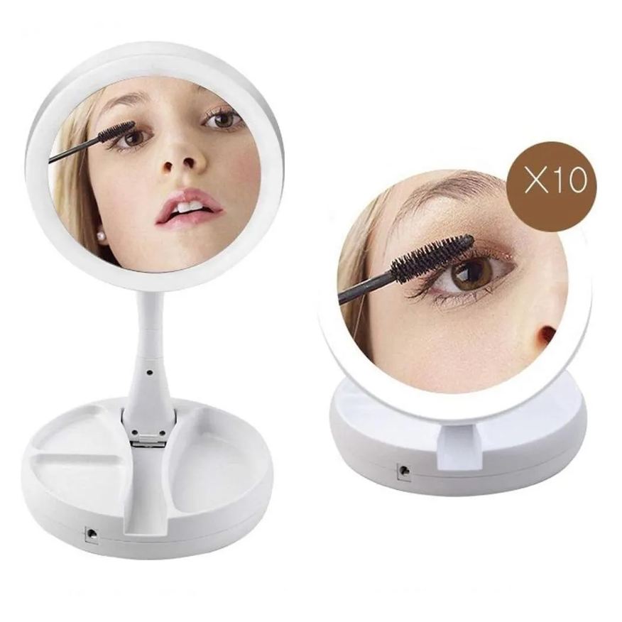 B-Max Espelho de Maquiagem com Luz Led Aumenta 10X Dobravel e Portátil