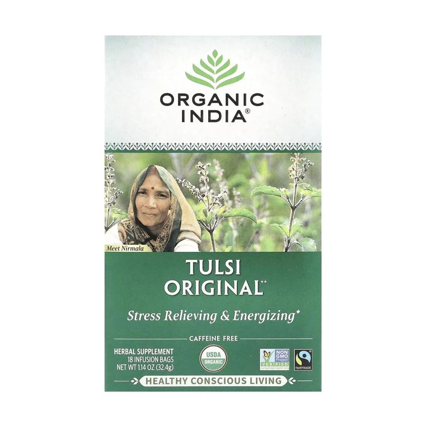 Organic India Chá Tulsi Original sem Cafeína 18 Sachês de Infusão 32,4g