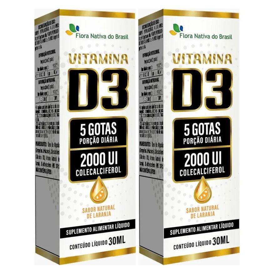 Flora Nativa Do Brasil Kit 2X Vitamina D3 em Gotas 2000Ui 30ml - Flora Nativa Laranja