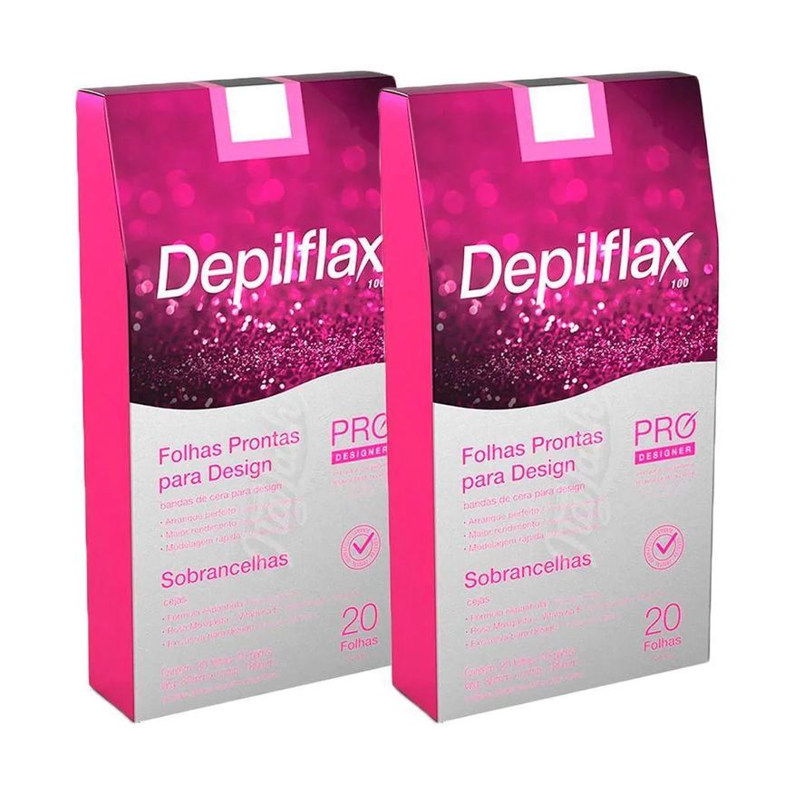 Depilflax Folha de Cera Fria Kit 40Un Prontas Depilação Facial Design Sobrancelhas Rosa Modelagem
