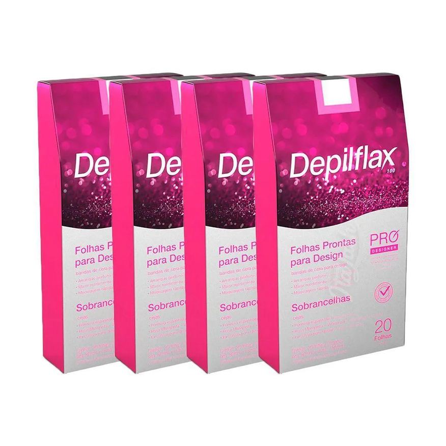 Depilflax Folha de Cera Fria Kit 80Un Prontas Depilação Facial Design Sobrancelhas Rosa Modelagem