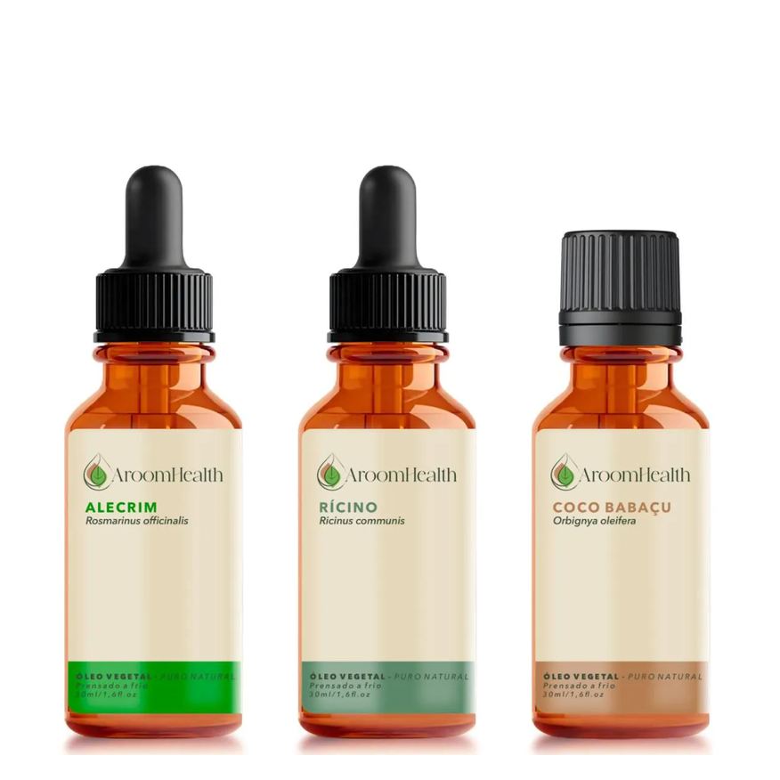 Aroom Health Kit Óleos Vegetais de Alecrim, Coco e Rícino - 30ml Cada