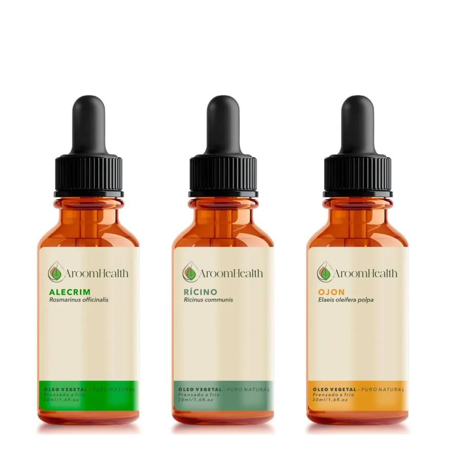 Aroom Health Kit Óleos Vegetais de Alecrim, Ojon Polpa/batana e Rícino -30ml Cada