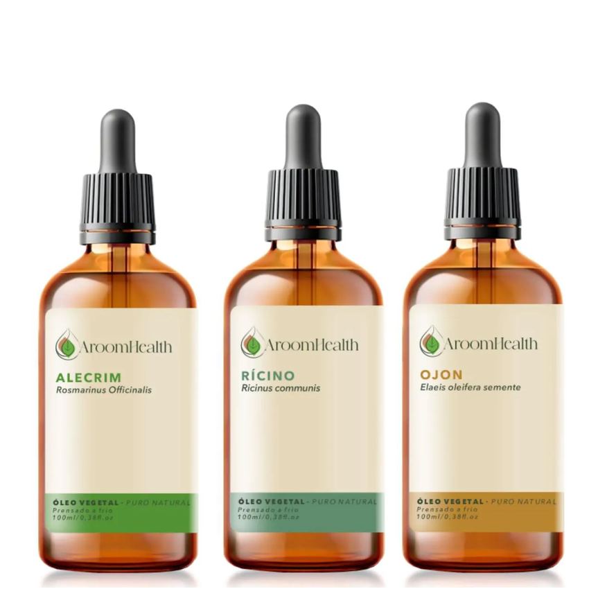Aroom Health Kit Óleos Vegetais de Alecrim, Semente de Ojon/batana e Rícino - 100ml Cada