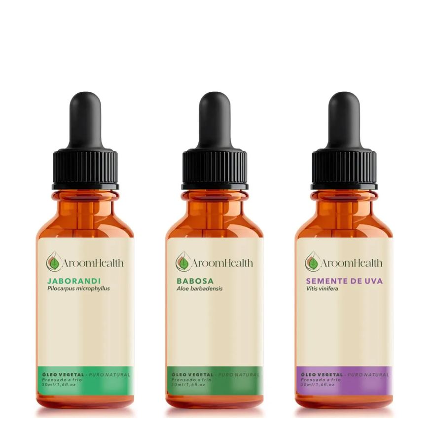 Aroom Health Kit Óleos Vegetais de Babosa, Jaborandi e Semente de Uva - 30ml Cada