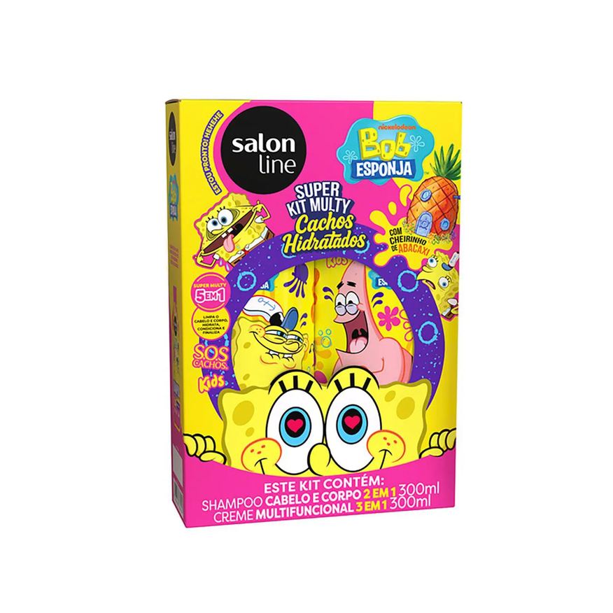 Salon Line Kit S.O.S Cachos Kids Shampoo 300ml+ Creme Multifuncional Bob Esponja 300ml