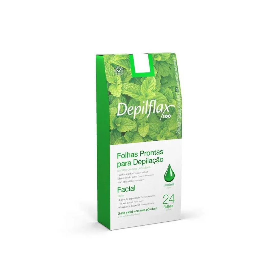 Depilflax Folhas Prontas para Depilação Facial Buço Sobrancelha Hortelã 24Un