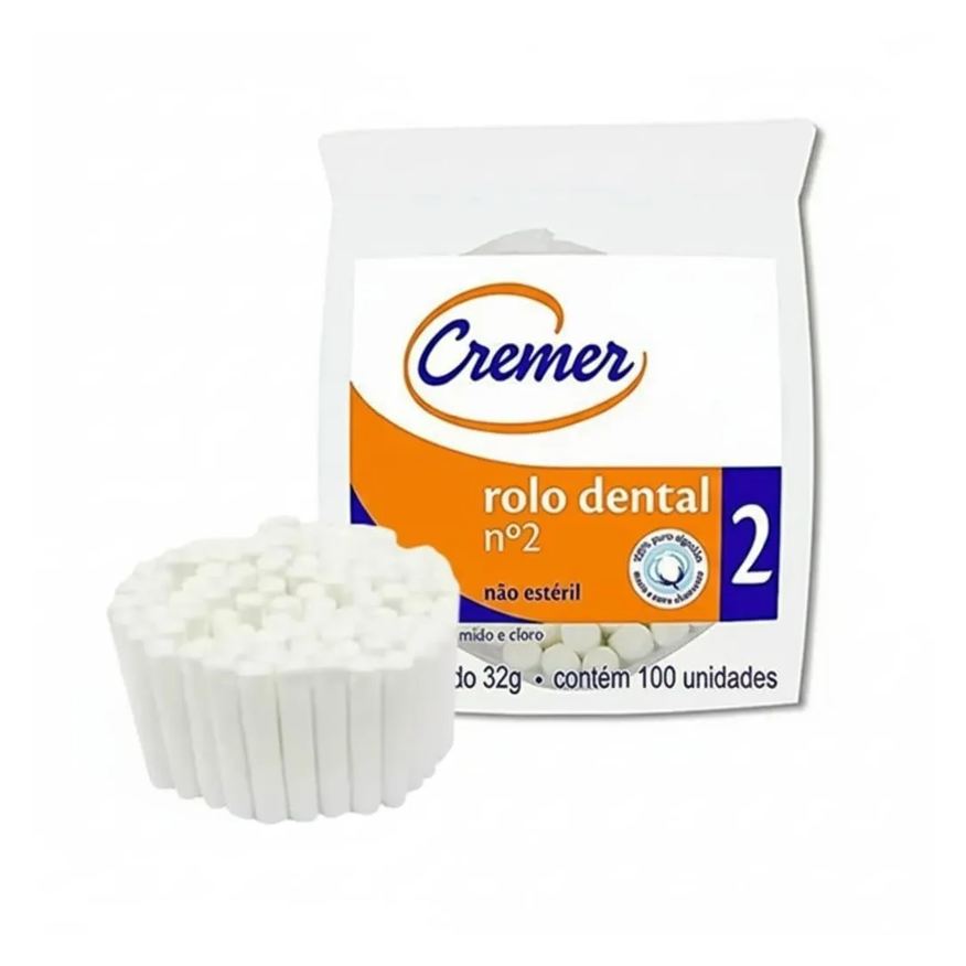 Cremer Algodão Rolete Rolo Dental 100% Algodão C/500 Unidades Nº2