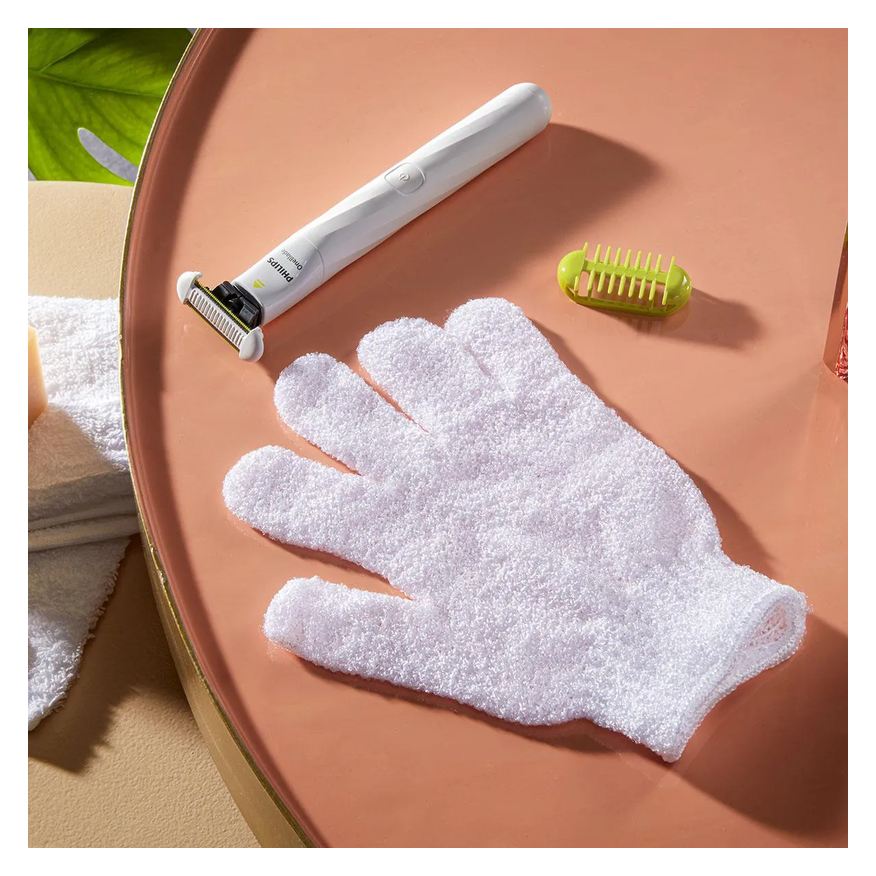 Philips Depilador OneBlade Intimate 1 unidade de lâmina Skin Protect + 1 pente corporal 3mm + 1 luva de esfoliação