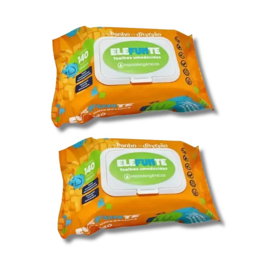 Cham S Industria De Cosmeticos Ltda Kit C2 Lenço Umedecido Elefunte Hipoalergênico 140 Unidades