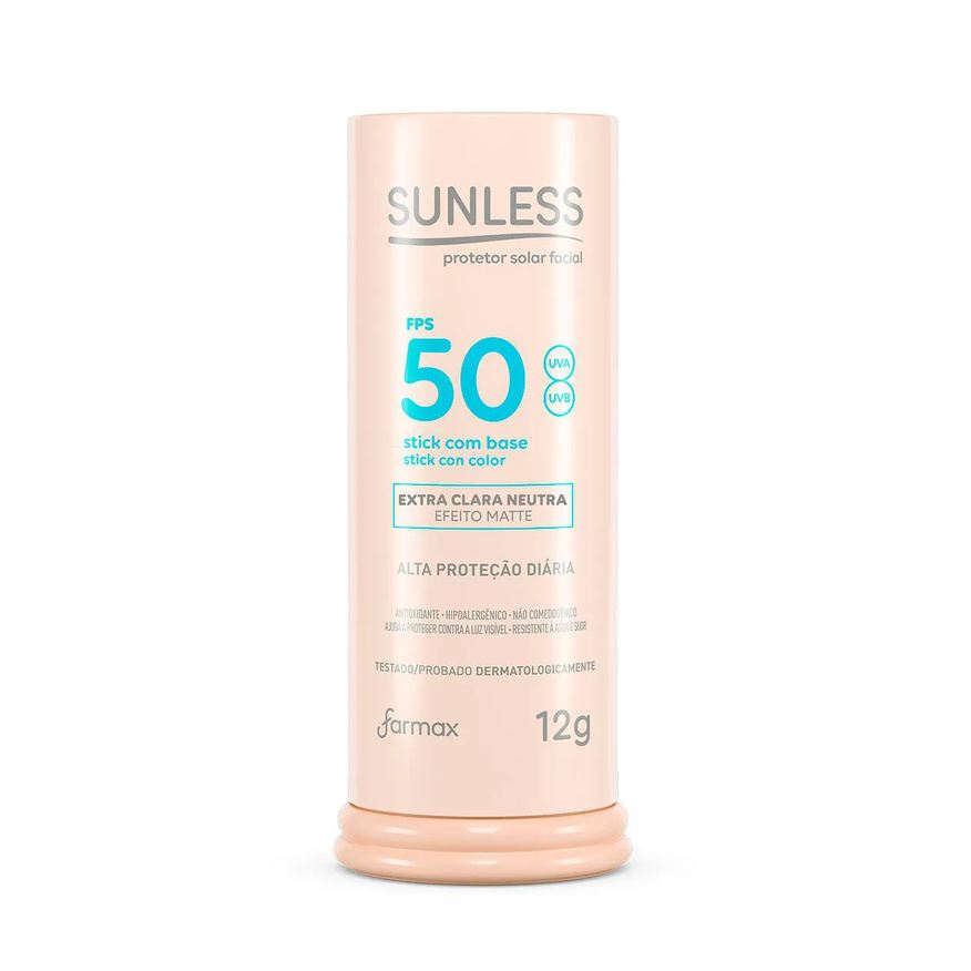 Sunless Protetor Solar Facial em Bastão FPS 50 com Base Extra Clara Neutra 12g