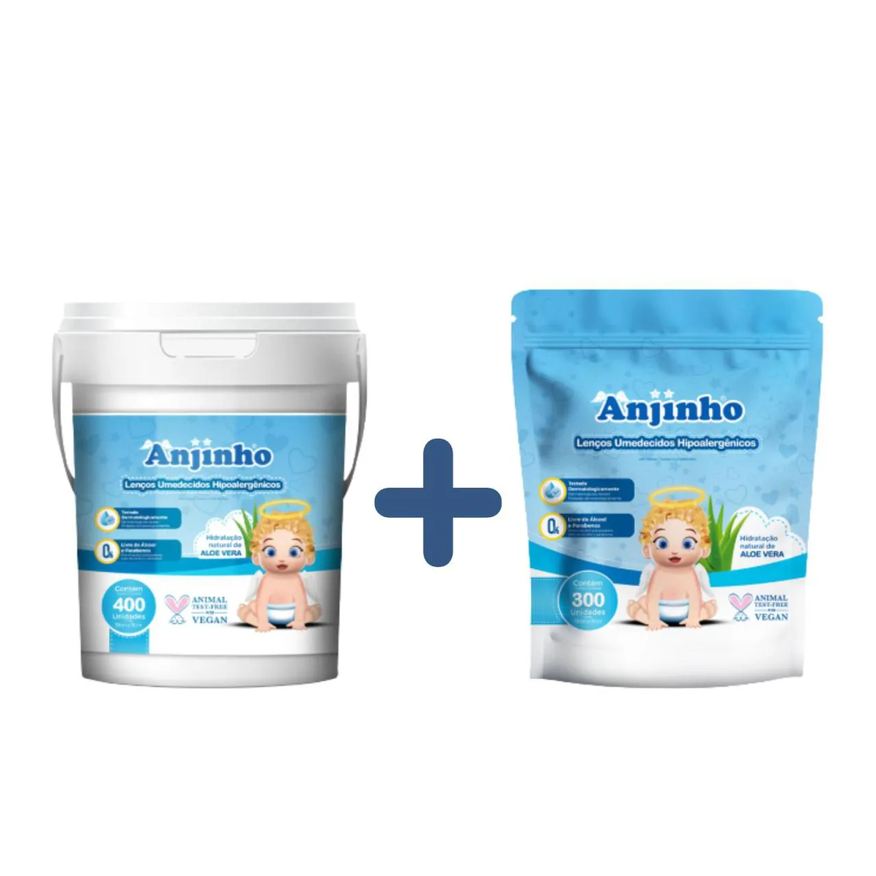Parentex Kit Lenço Umedecido Balde com 400 e Refil – Azul Anjinho