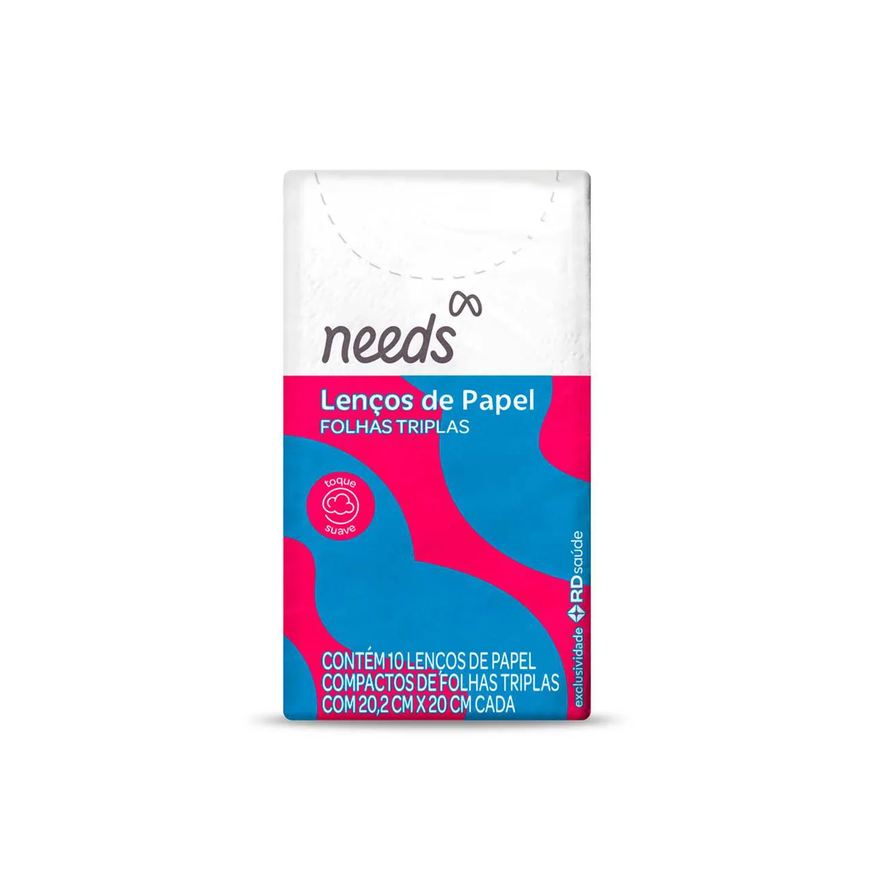 Needs Lenço de Papel Folhas Triplas 10 Unidades