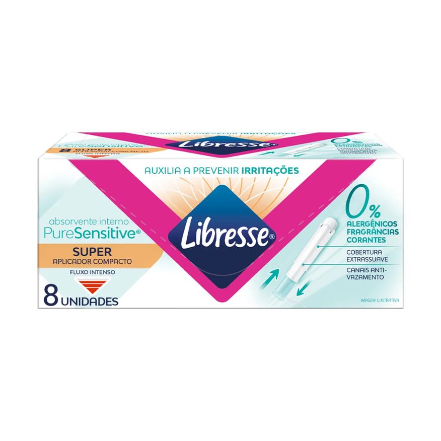 Libresse Absorvente Interno Pure Sensitive Super com Aplicador Compacto 8 Unidades