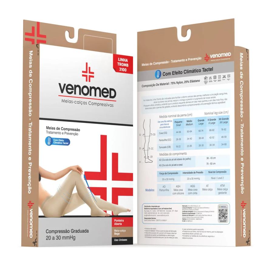 Venomed Meias Compressão 20 30Mmhg Ab. Meia-Calça Tromb3100 Cor Bege Tamanho M