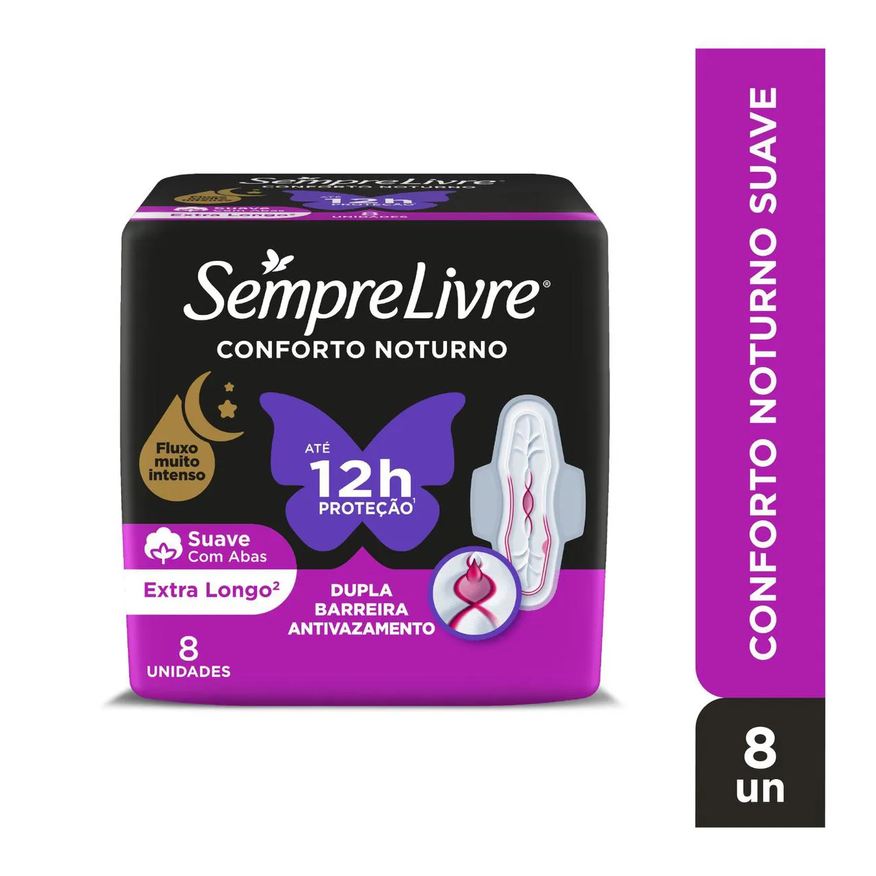 Sempre Absorvente Livre Conforto Noturno Cobertura Suave Com Abas com 8 unidades