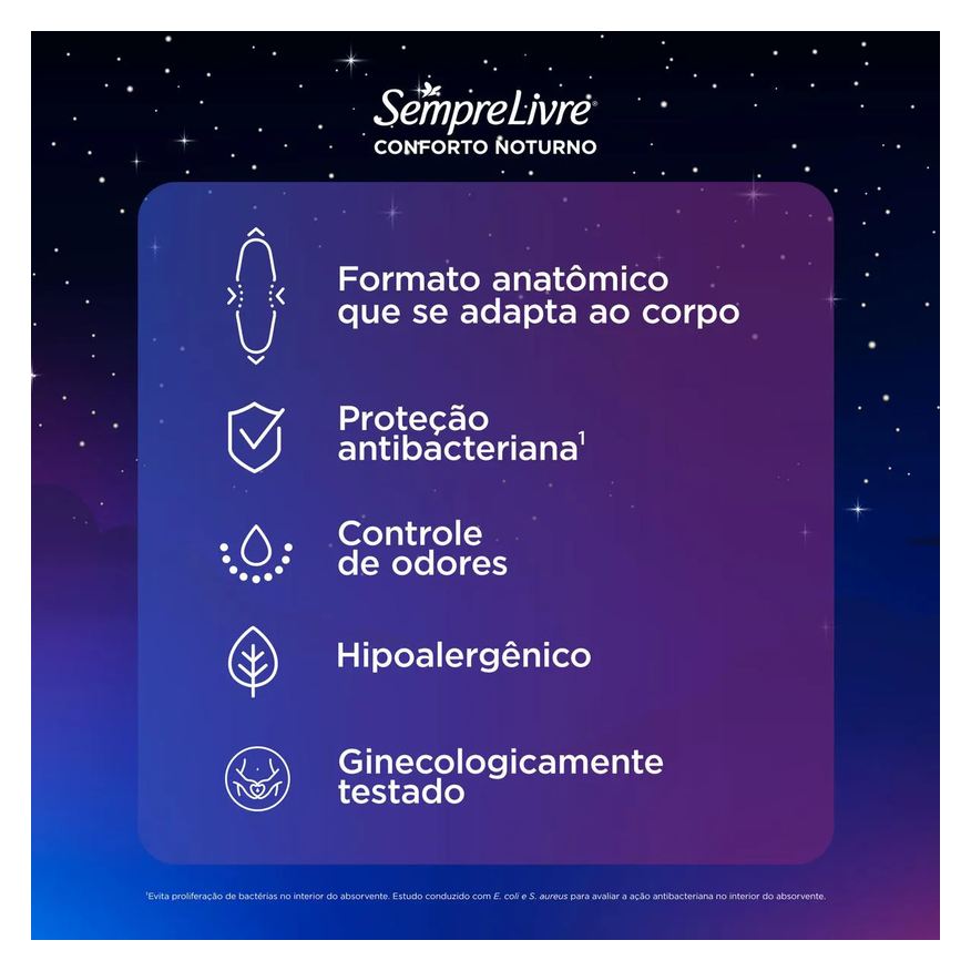 Sempre Absorvente Livre Conforto Noturno Cobertura Suave Com Abas com 8 unidades