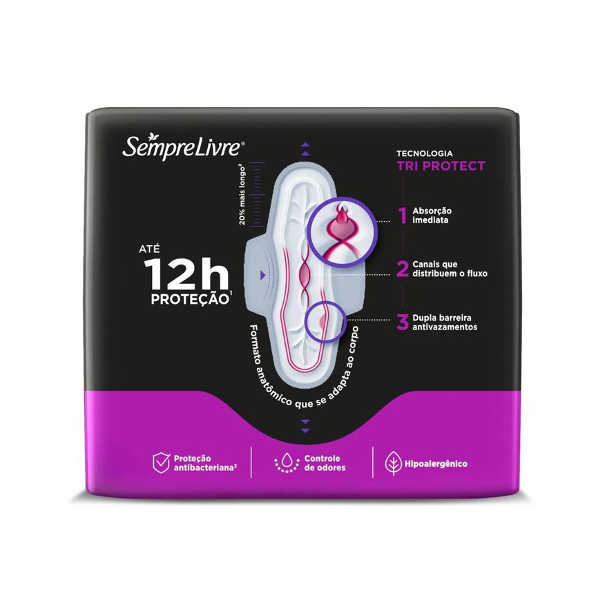 Sempre Absorvente Livre Conforto Noturno Cobertura Suave Com Abas 32 unidades
