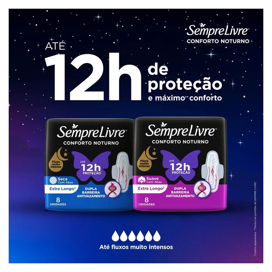 Sempre Absorvente Livre Conforto Noturno Cobertura Suave Com Abas 32 unidades