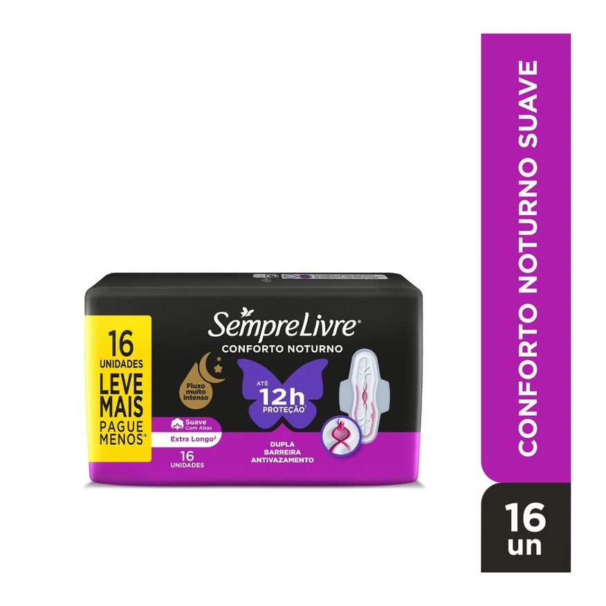 Sempre Absorvente Livre Conforto Noturno Cobertura Suave Com Abas com 16 unidades