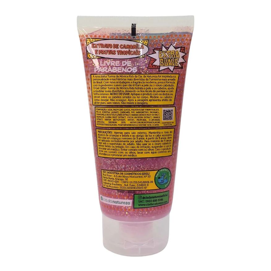 Glitter Gel Corpo e Cabelo Extrato de Camomila e Frutas Tropicais Turma da Mônica Kids Cia. da Natureza 180g