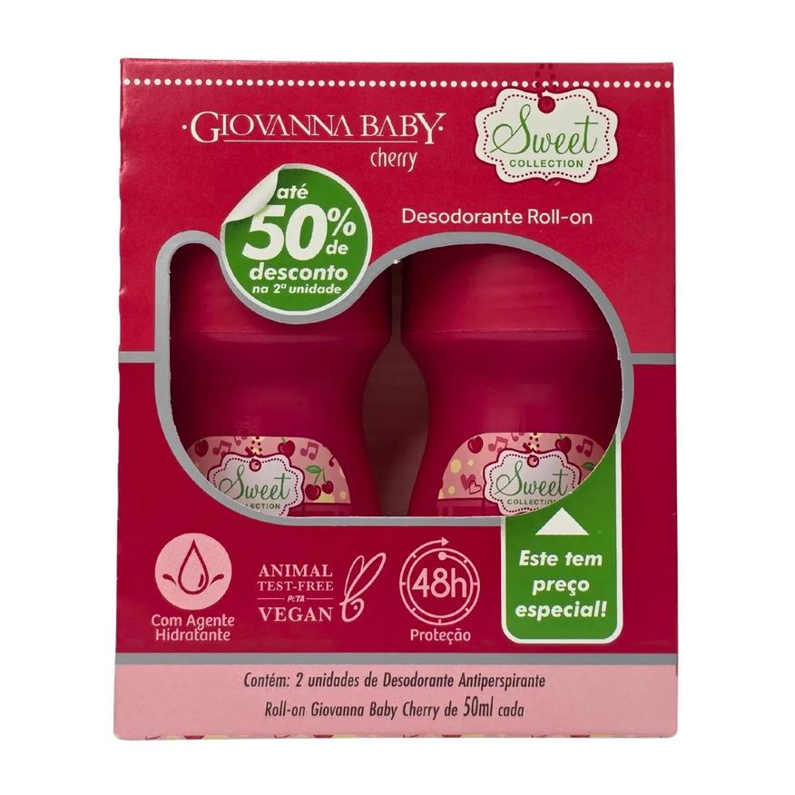 Giovanna Baby Kit 2 Desodorante Roll-On Cherry 48H Vegano 50ml Cada