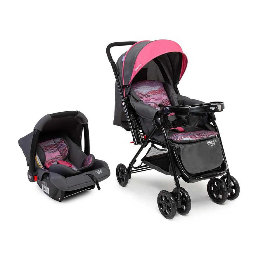 Cosco Carrinho com Bebê Conforto Travel System Reverse Duo Rosa Onda - Kids