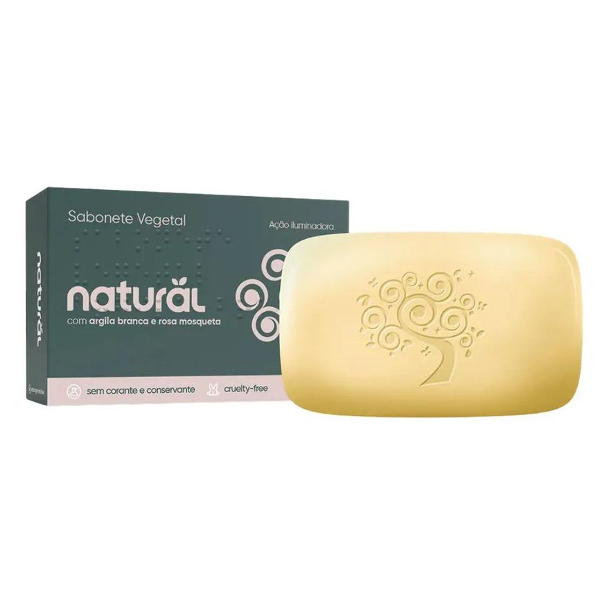 Orgânico Natural Sabonete em Barra Natural com Argila Branca e Óleo de Rosa Mosqueta 80g
