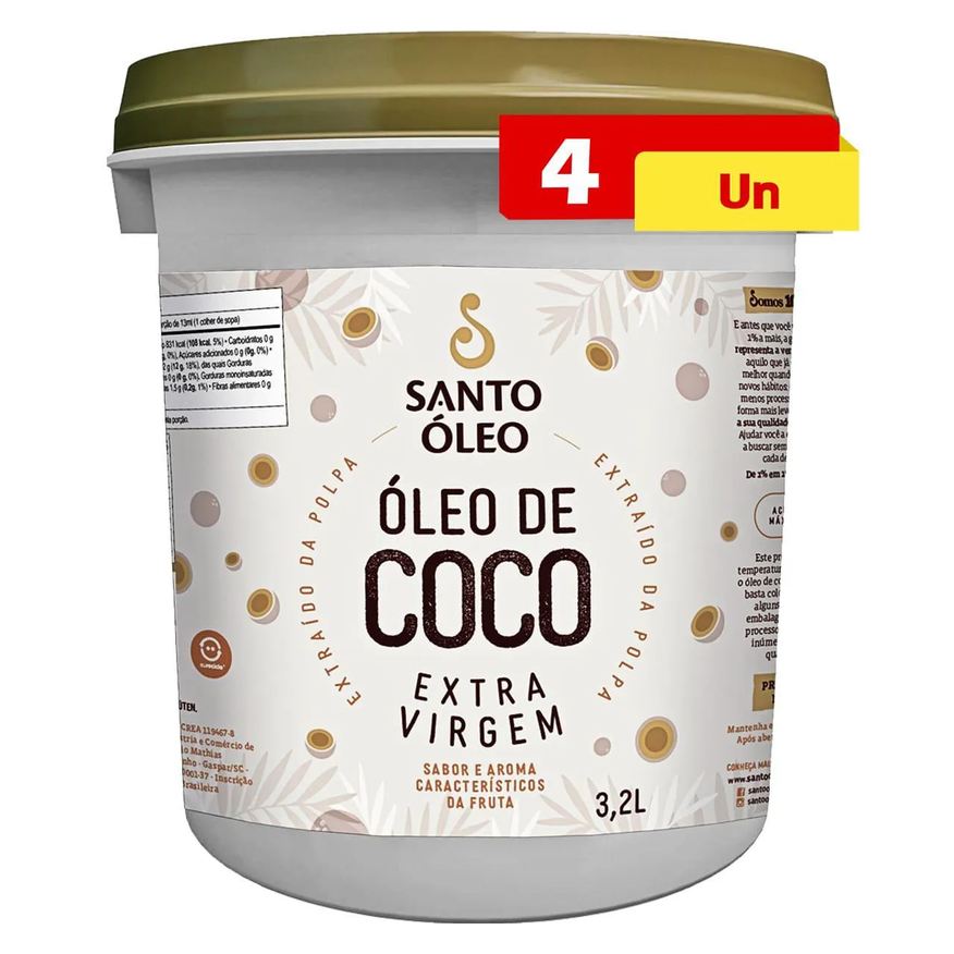 Santo Óleo Kit 4 Oleo de Coco Extravirgem de Polpa 3,2L - Santo Oleo
