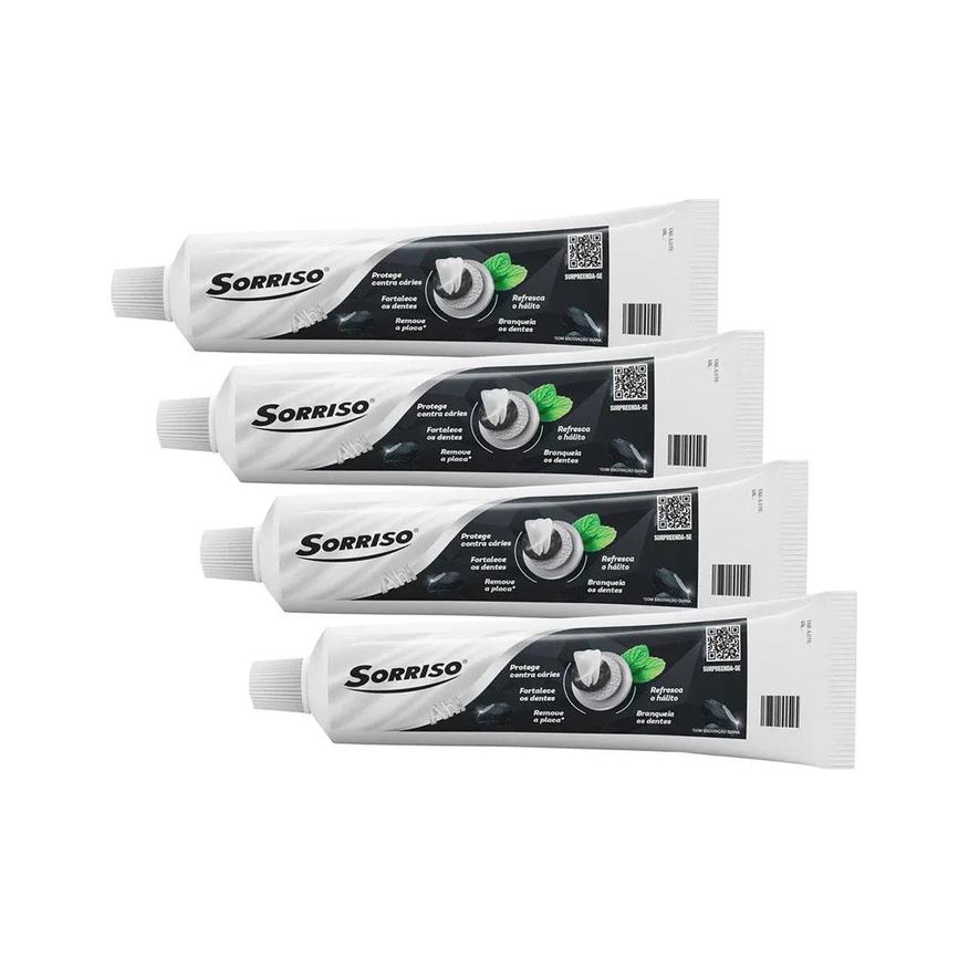 Sorriso Kit 4 Cremes Dentais Clareador Carvão Ativado 140g