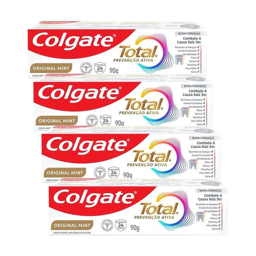Colgate Kit 4 Cremes Dentais Total Mint Prevenção Ativa 90g