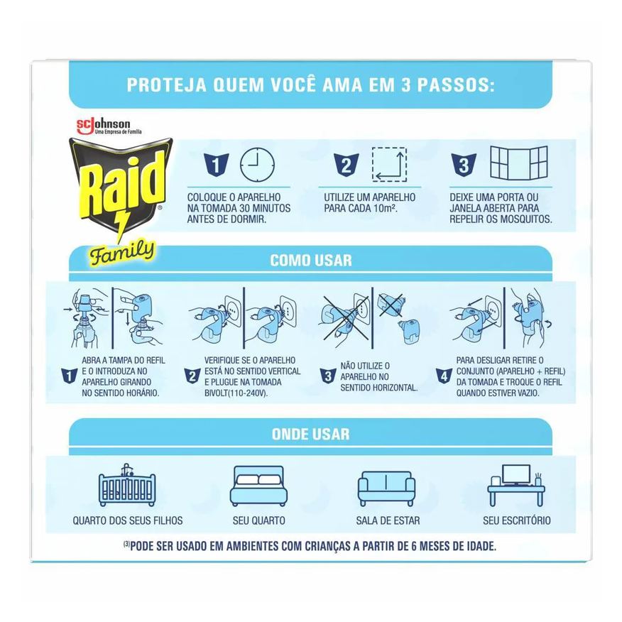 Repelente Pack Elétrico Líquido Raid 45 Noites Family + Refil 32,9ml