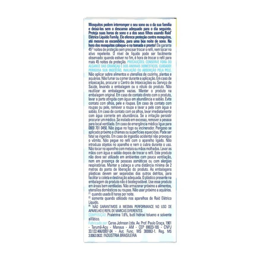 Repelente Refil Líquido Raid 45 Noites Family 2Un de 32,9ml
