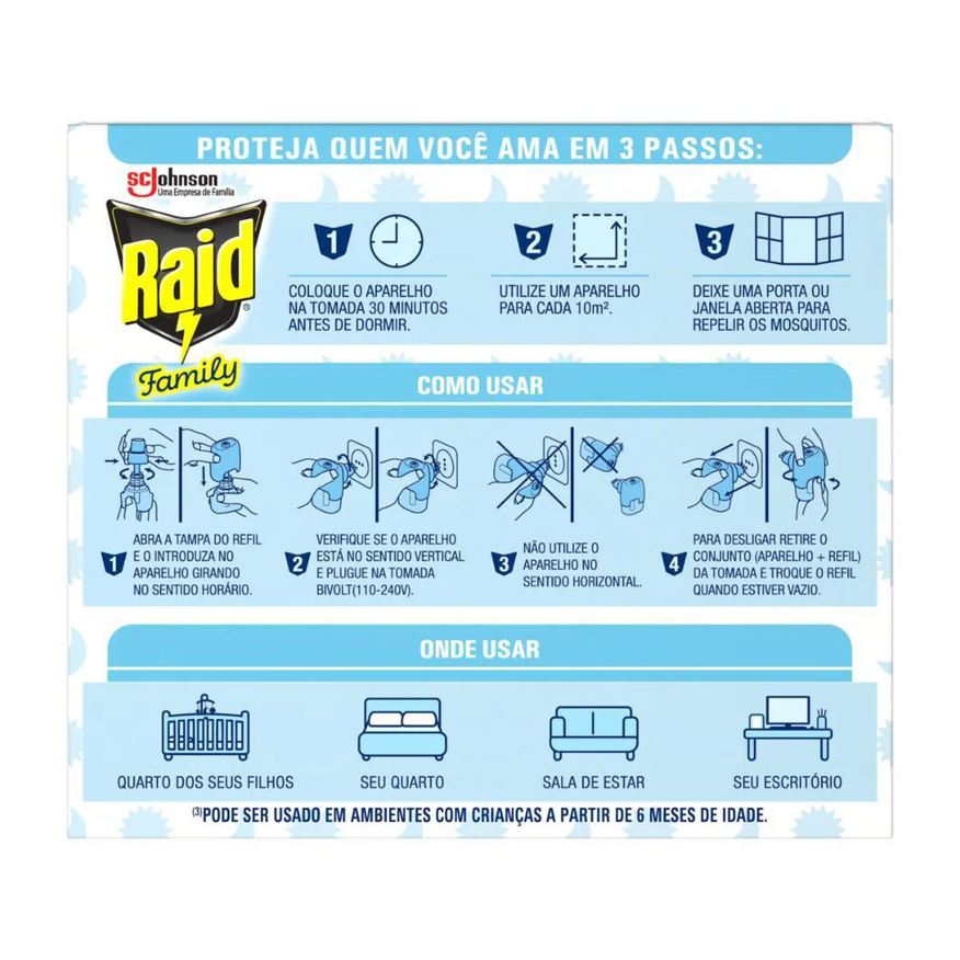 Repelente Refil Líquido Raid 45 Noites Family 2Un de 32,9ml