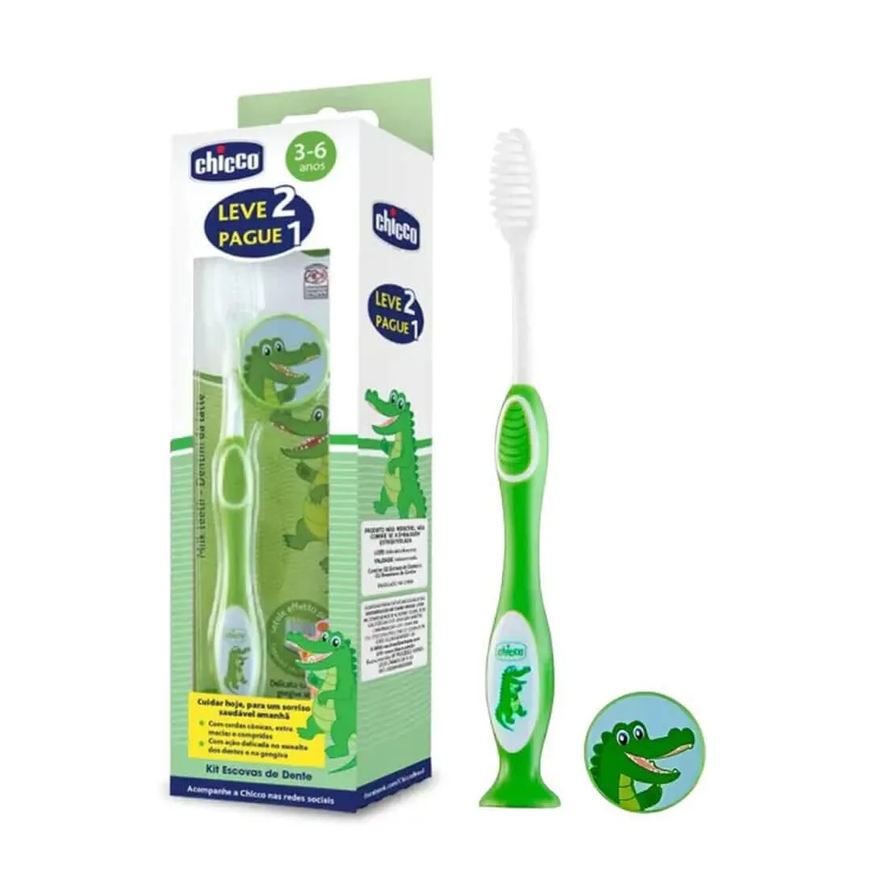 Chicco Pack 2 Escovas de Dentes 3 a 6 Anos Verde