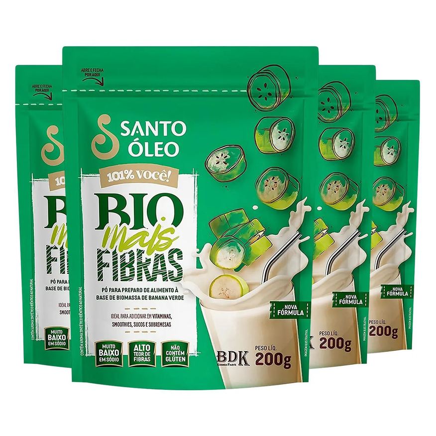 Santo Óleo Biomassa de Banana Verde em Pó 4 X 200g