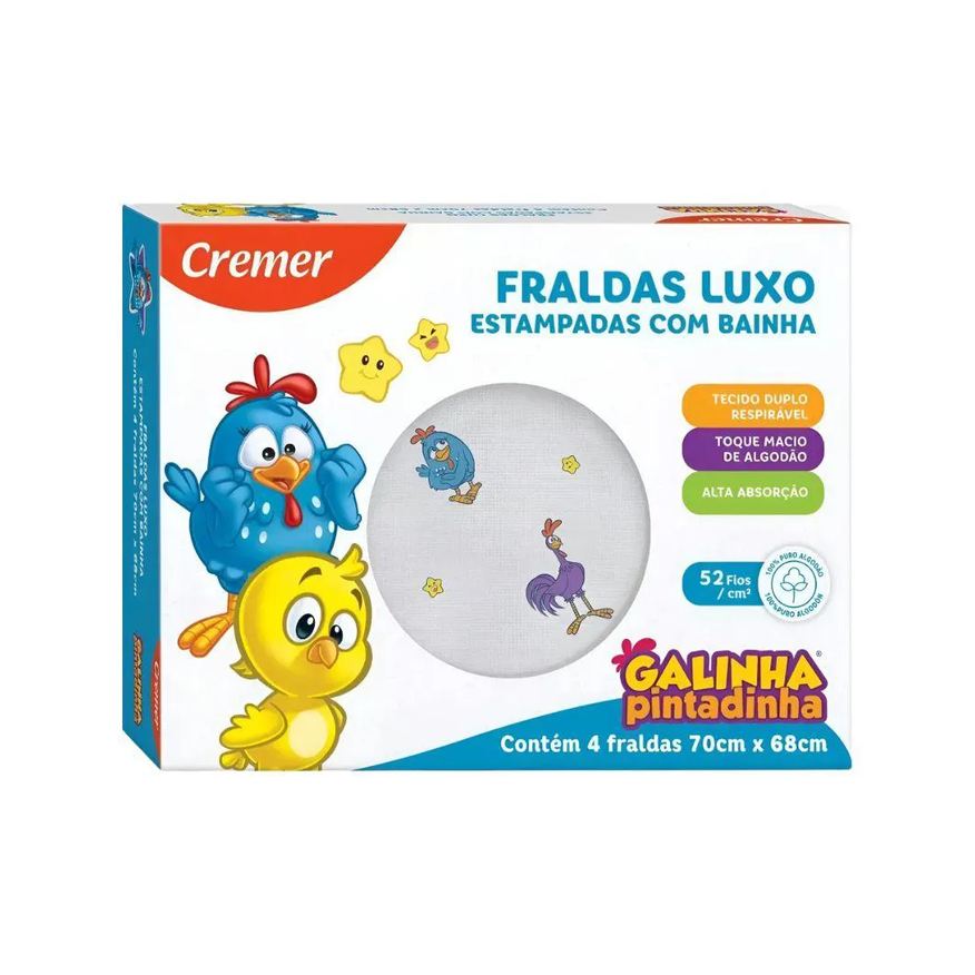 Cremer Fralda de Pano com Bainha Galinha Pintadinha 04 Unid